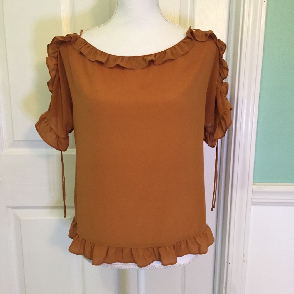 Madewell Silk Ruffle Lace-Up Sleeve Top Small